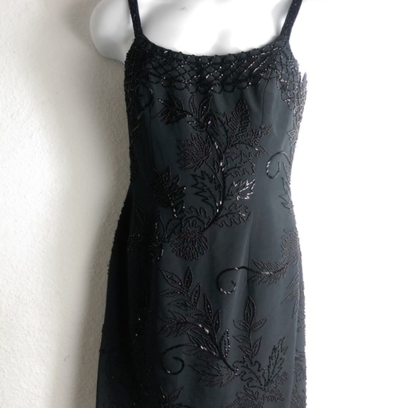 Black Tie Oleg Cassini Black Beaded Cocktail Dress Sheath Silk Size 4 - Picture 2 of 7